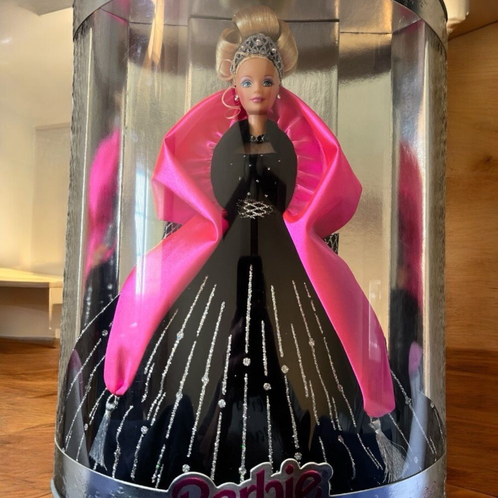Barbie Doll in Black Dress with Pink Cape